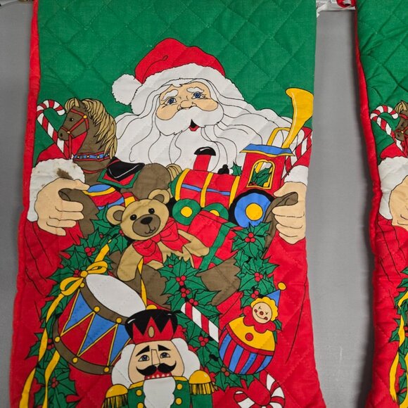 Pair of Vintage 29 inch long XL JUMBO Quilted Christmas Stockings - Picture 4 of 6